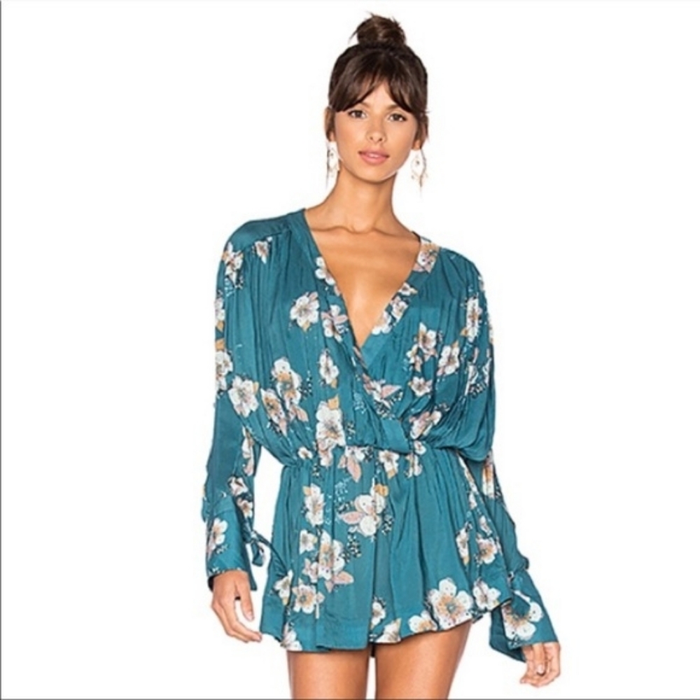 💘 Free People Tuscan dreams floral tunic dress with tie sleeves - Picture 1 of 6